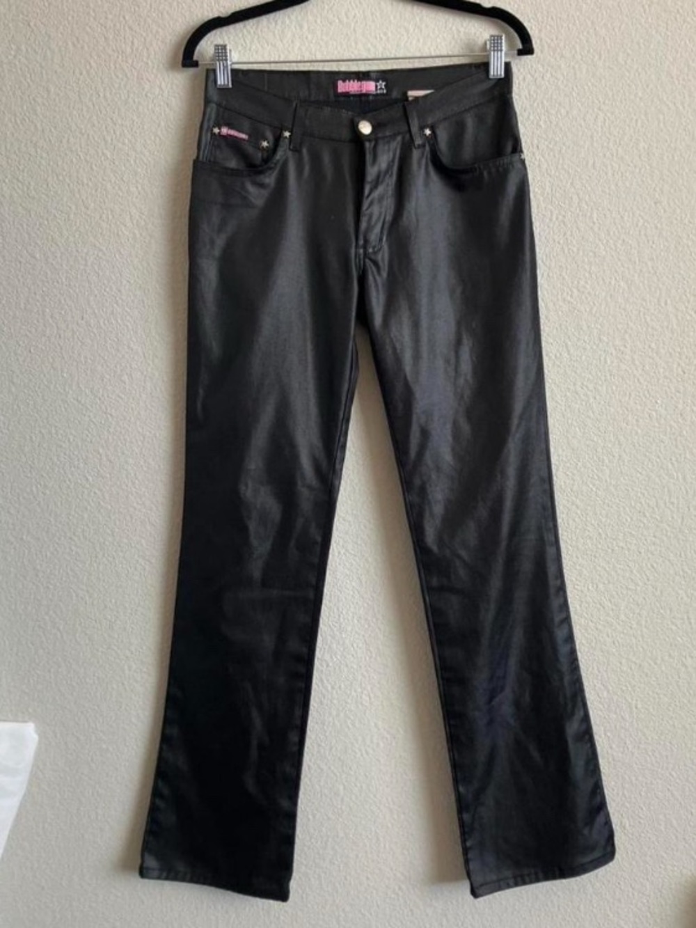 Bubblegum Black Straight-Leg Coated Jeans